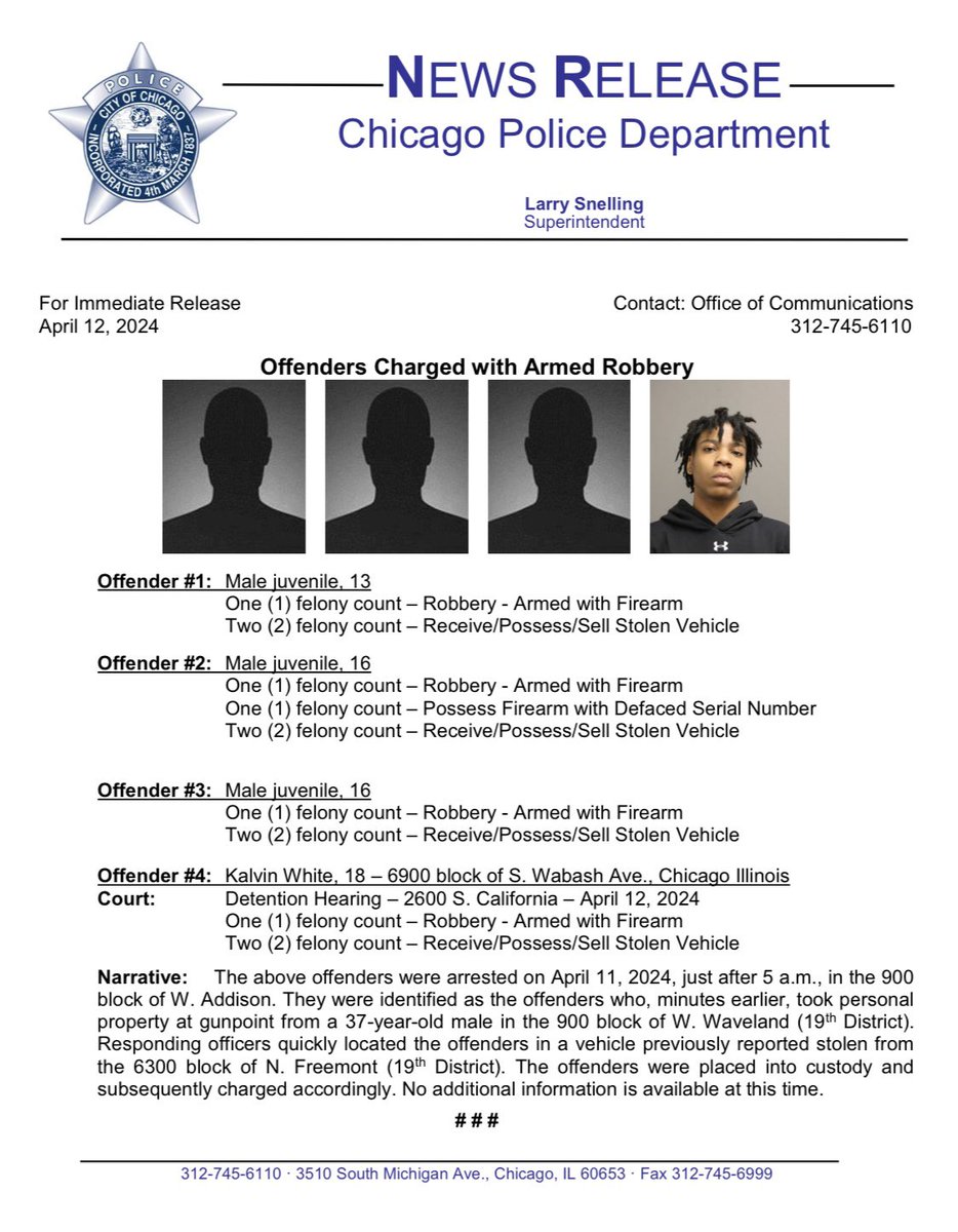 Teenage Offenders Charged with Armed Robbery with a Firearm @ChicagoCAPS19 @Area3Detectives #ChicagoPolice