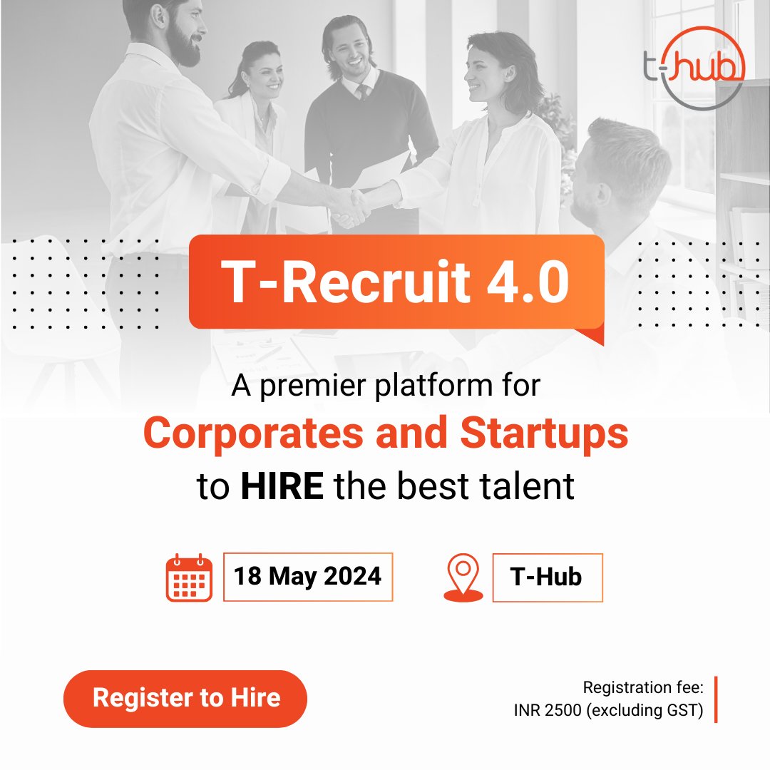 Elevate your hiring game with the 4th edition of T-Recruit, designed to connect you with top #talent! T-Recruit is your gateway to accessing a diverse pool of experienced #professionals with 1 to 9 years of expertise. Register to #Hire: jobportal.t-hub.co