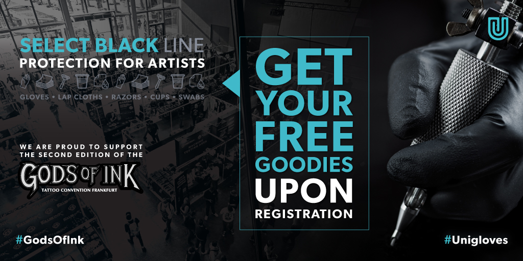Unigloves // Gods of Ink Convention 2024✒️. We're proud to be supporting The Gods of Ink convention in Frankfurt. It will be taking place from 19th - 21st April. 🚨 Attention all artists attending, we'll be supplying you with a few free goodies upon registration #GodsOfInk