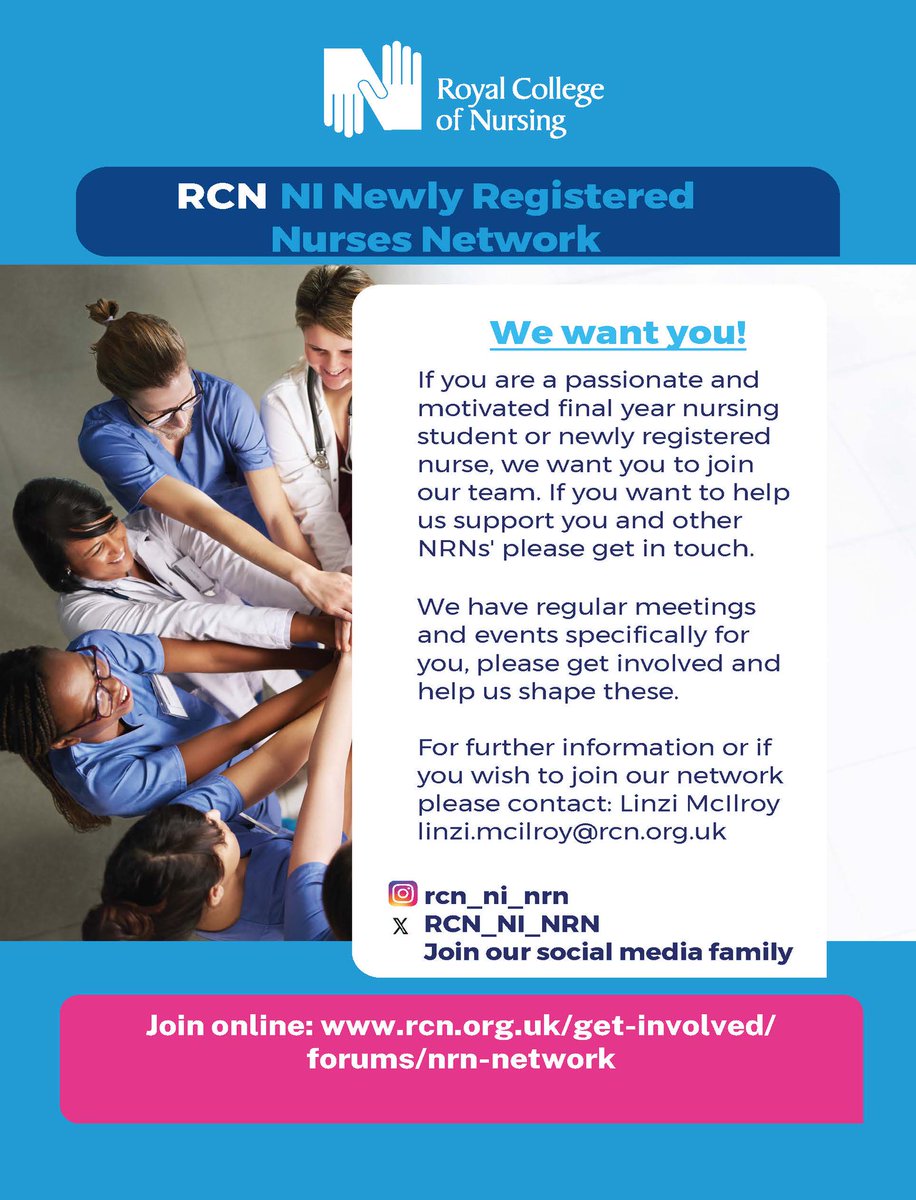 @RCN_NI_NRN If you are a passionate and motivated final year nursing student or newly registered nurse, we want you to join our team. Please contact Linzi McIlroy at linzi.mcilroy@rcn.org.uk for more information.