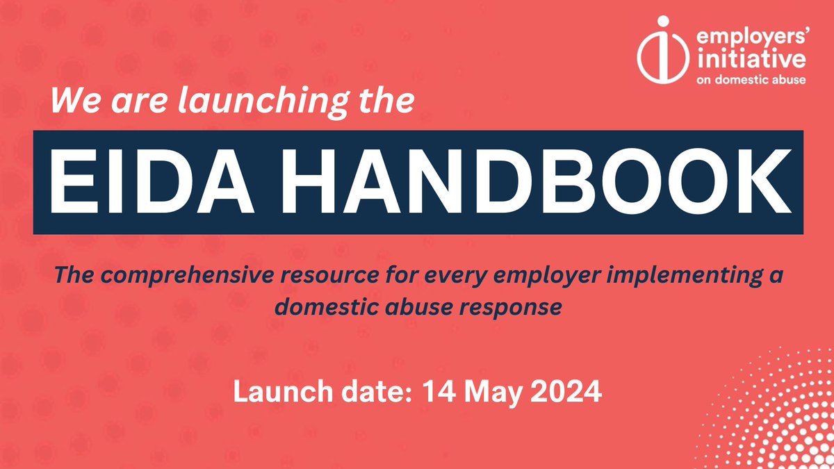 We have some very exciting news! On 14 May we are launching the EIDA Handbook, the most comprehensive resource available for any employer implementing a #DomesticAbuse response. This is our biggest project to date and we can't wait to share it with you soon!