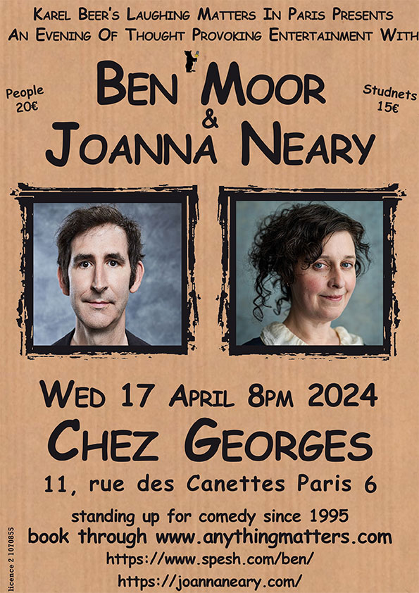 benmoor's tweet photo. As well as bringing our BookTalkBookTalkBook show to @Shakespeare_Co in Paris on 2024.04.18, @MsJoNeary and I will be sharing our offbeat comediness at Laughing Matters at Chez Georges on 2024.04.17.
Vive Les Oddballs!
https://t.co/OgmfGdVm0Y https://t.co/AnLgMy714D