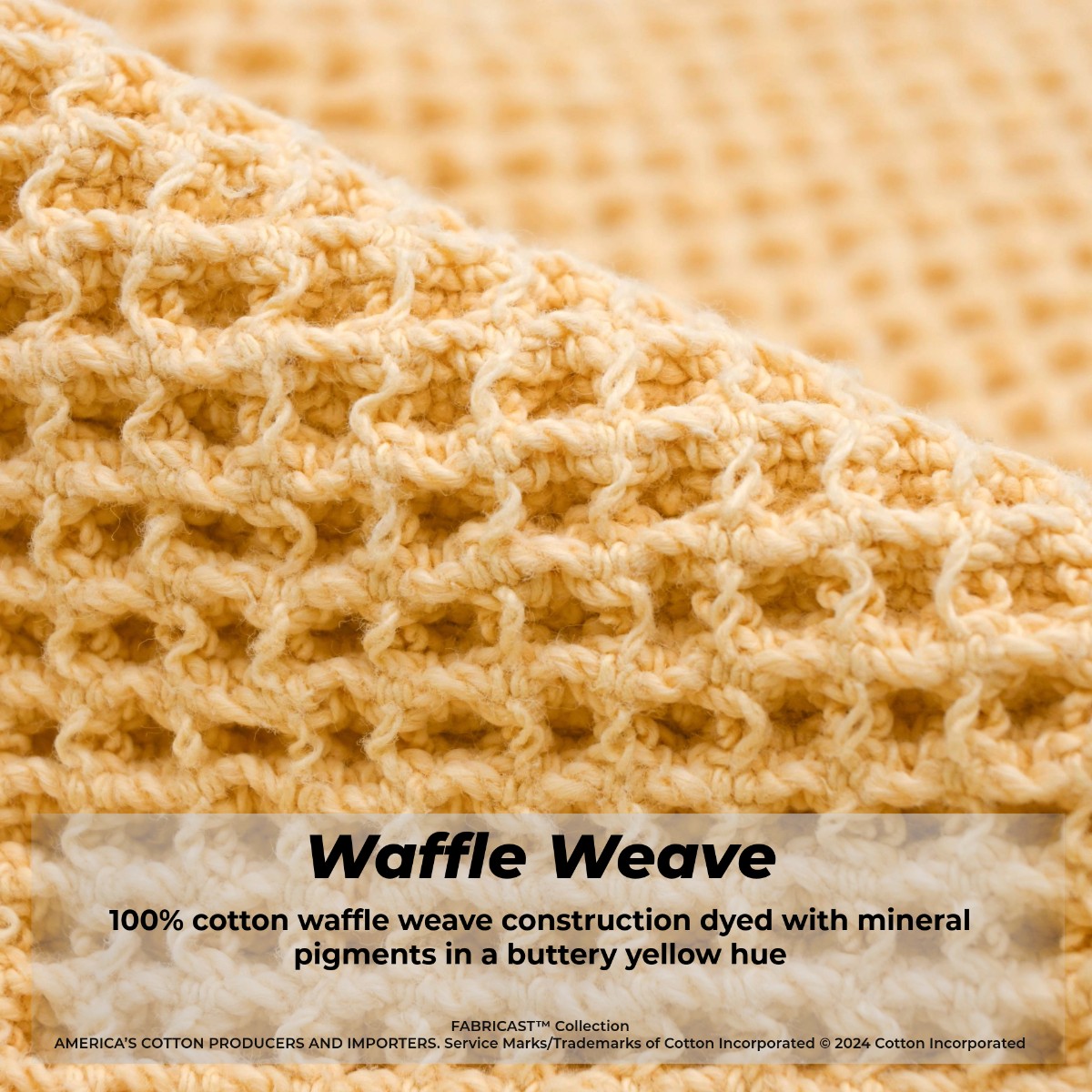 This chunky 100% #cotton waffle weave construction was dyed with mineral pigments in a buttery yellow hue. These naturally sourced pigments offer very good light and wash fastness properties. #FabricFriday @cotton_works cottonworks.com/en/fabricast/7…