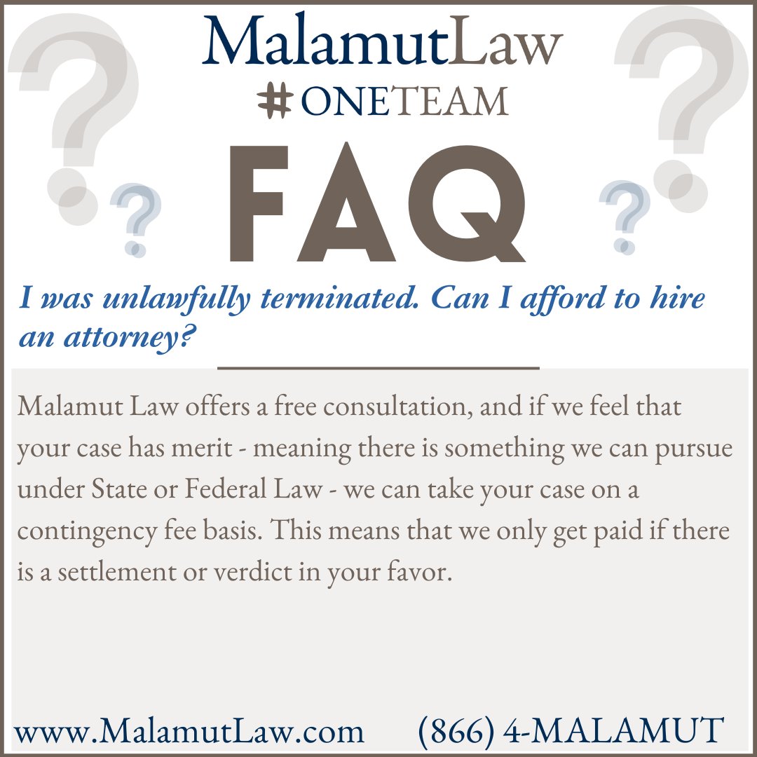 MalamutLaw's tweet image. Curious about contingency fees? Here’s the scoop on one of our most frequently asked questions!

Learn more at: MalamutLaw.com

#FAQFriday #ContingencyFees #LawFirm #FAQs
@AdamSMalamutEsq