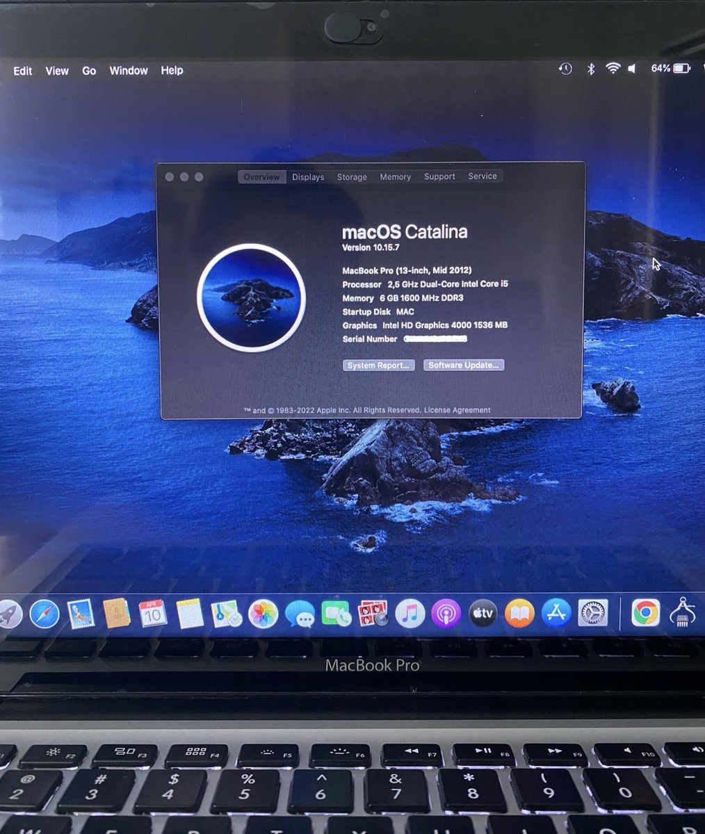 TRENDK1LL's tweet photo. Spesifikasi:
- Brand: Apple
- Model: MacBook Pro (13-inch, Mid 2012)
- Processor: 2.5GHz dual-core Intel Core i5
- RAM: 6GB (4GB + 2GB UPGRADED)
- Graphic: Intel HD Graphics 4000
- Storage: HDD 500GB + SSD 256GB (UPGRADED)
- Operating System: MacOS Catalina https://t.co/26avorkDcQ