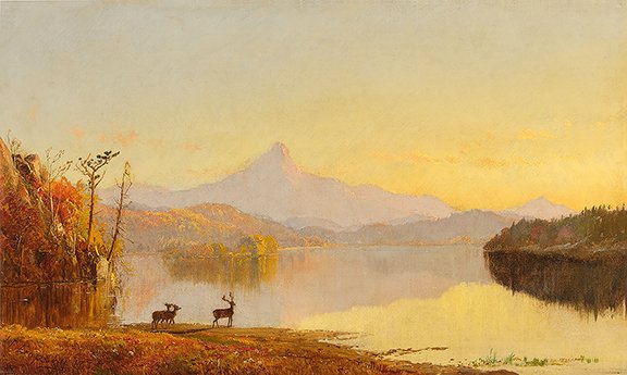 Jasper Francis Cropsey (1823-1900) painted 'Lake Near Mount Chocorua' in 1875. The 12' x 20' oil on canvas sold for $88,900 (est. $50,000/70,000) at @sothebys. It had sold at auction at Sotheby’s, December 3, 1998, for $74,000 maineantiquedigest.com/stories/hudson… #art #artist #NewHampshire