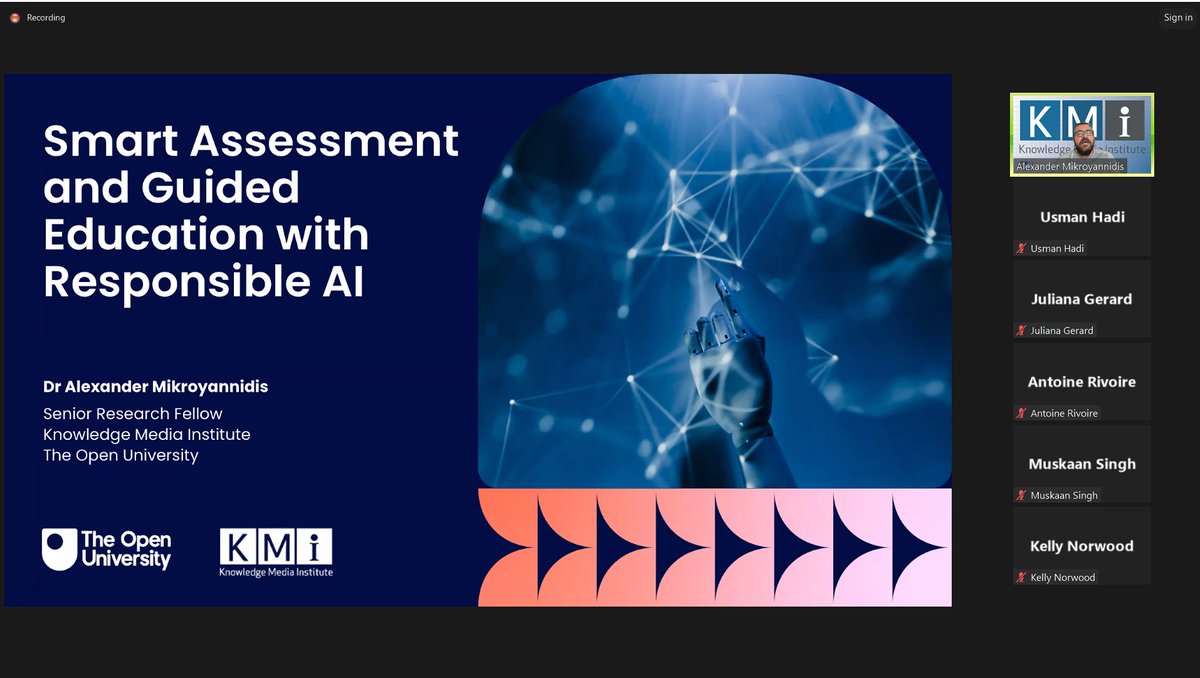Usman Hadi (@hadiusman) on Twitter photo In session 3 of Adaptive Education: Harnessing AI for Academic Progress at <a href="/UlsterUni/">Ulster University</a> , we have Dr. Alexander Mikroyannidis <a href="/alexmikro/">Alexander Mikroyannidis</a>
from <a href="/kmiou/">KMi</a> <a href="/OpenUniversity/">The Open University</a>, presenting their latest work on #ResponsibleAI for #scalable #personalised #education.
<a href="/responsibleaiuk/">Responsible Ai UK</a> In session 3 of Adaptive Education: Harnessing AI for Academic Progress at <a href="/UlsterUni/">Ulster University</a> , we have Dr. Alexander Mikroyannidis <a href="/alexmikro/">Alexander Mikroyannidis</a>
from <a href="/kmiou/">KMi</a> <a href="/OpenUniversity/">The Open University</a>, presenting their latest work on #ResponsibleAI for #scalable #personalised #education.
<a href="/responsibleaiuk/">Responsible Ai UK</a>