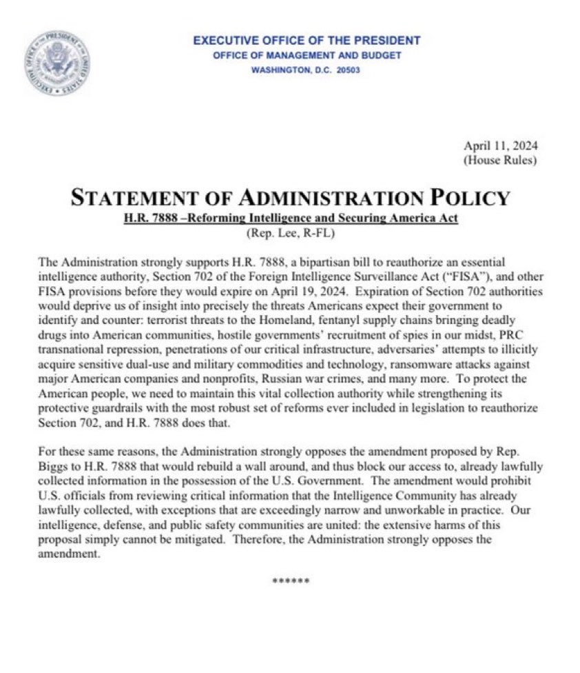 Biden “strongly opposes” getting a warrant to spy on Americans and gun owners. 🙄 Honestly, we’re not surprised. ￼