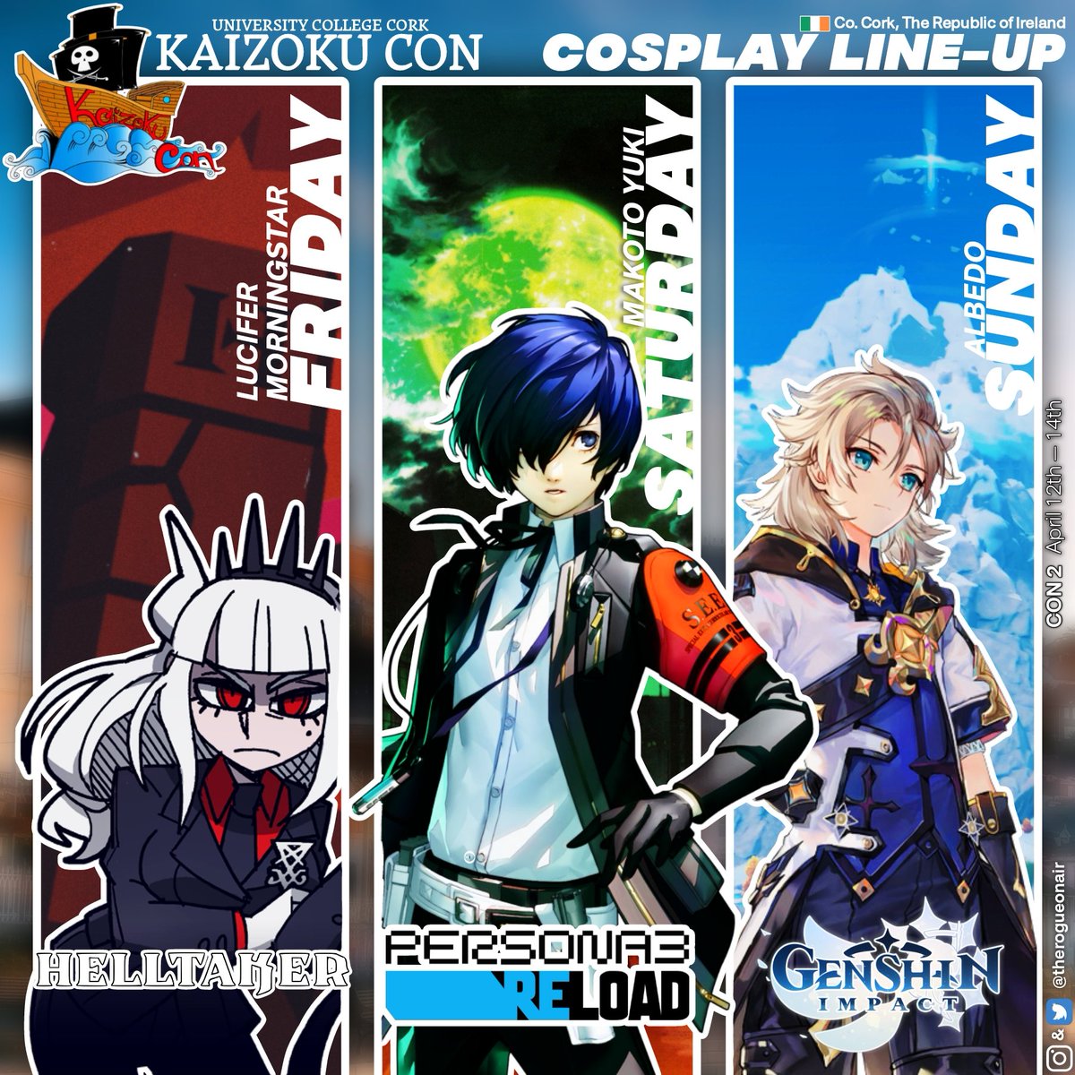 therogueonair's tweet photo. Howdy folks!
Just to quickly announce that I'm in the City of Cork for 🇮🇪 𝗞𝗮𝗶𝘇𝗼𝗸𝘂 𝗖𝗼𝗻 𝟮𝟬𝟮𝟰! 'lo and behold, my line-up.
#irishcosplayer
#filipinocosplayer
#helltakercosplay
#persona3cosplay
#atlusfaithful
#GenshinImpactcosplay
#kaizokucon
#kaizokucon2024 https://t.co/kTKwsVHuUW