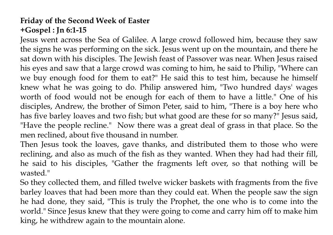 “Jesus went up on the mountain, and there he sat down with his disciples” It is a magisterial setting, similar to Mt 5:1: “He went up the mountain, sat down, and his disciples came to him” The Lord is going to teach us things basic to the Kingdom through multiplying the loaves.