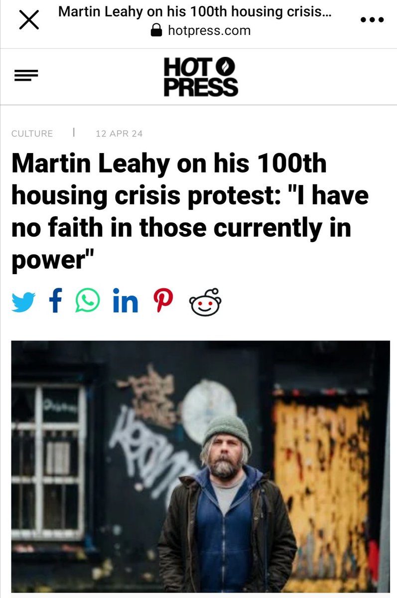 Thanks very much to @hotpress for this article on my 100th housing crisis protest outside Dáil Éireann at 1pm next Thursday 18th of April. hotpress.com/culture/martin…