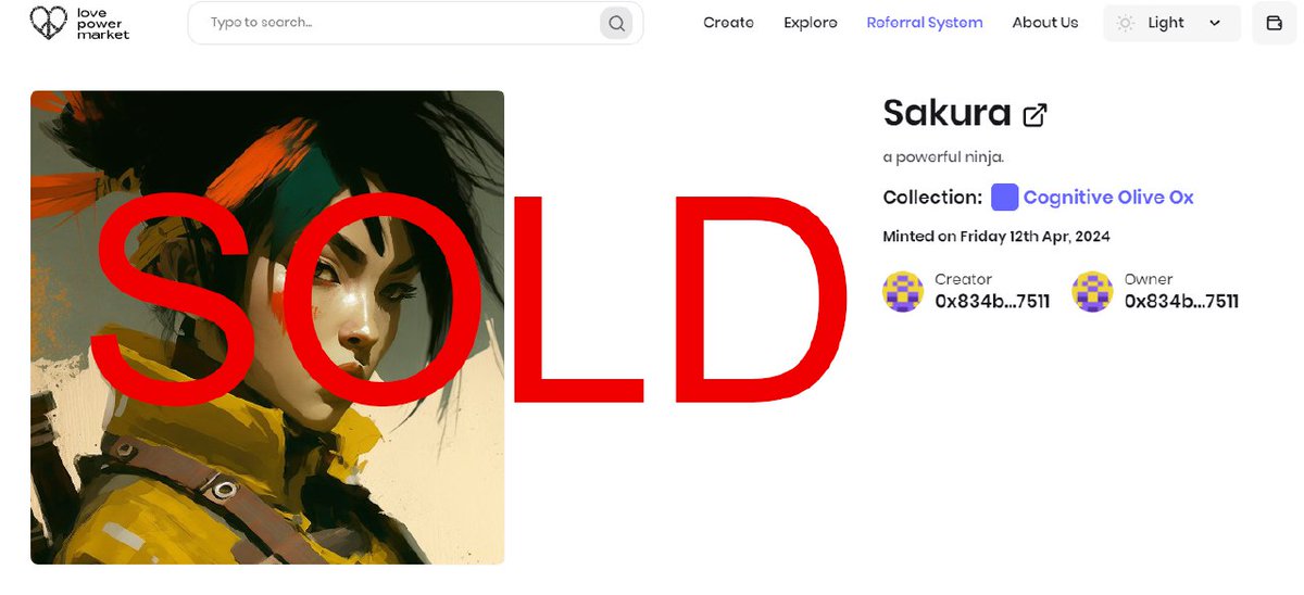 'Sakura' has now been Sold to @LovePowerCoin .
Thanks for your support.

#LoveSupports