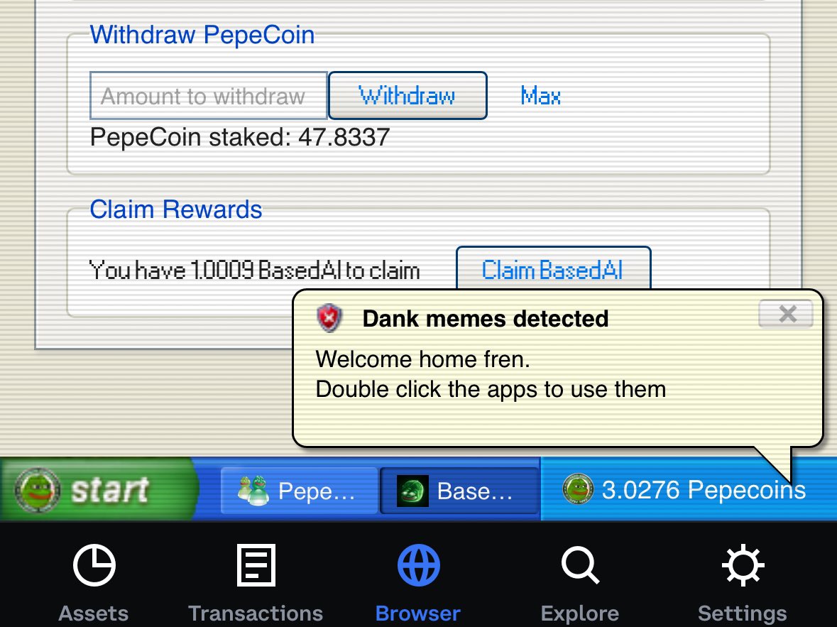 Made My First <a href="/getbasedai/">BasedAI</a> I Know I Know Its Not Much But This Was From An Airdrop From <a href="/killabearsnft/">KILLABEARS 🐻</a> During There Burn Market Swapped It To The Real <a href="/pepecoins/">Pepecoin</a> And Went To Touch Grass And "BOOM"  Its A Lil But It Will Grow Am Apart Of This And It Feels Fkn Good🙌🏽🫶🏽🐸🧠🚀💯