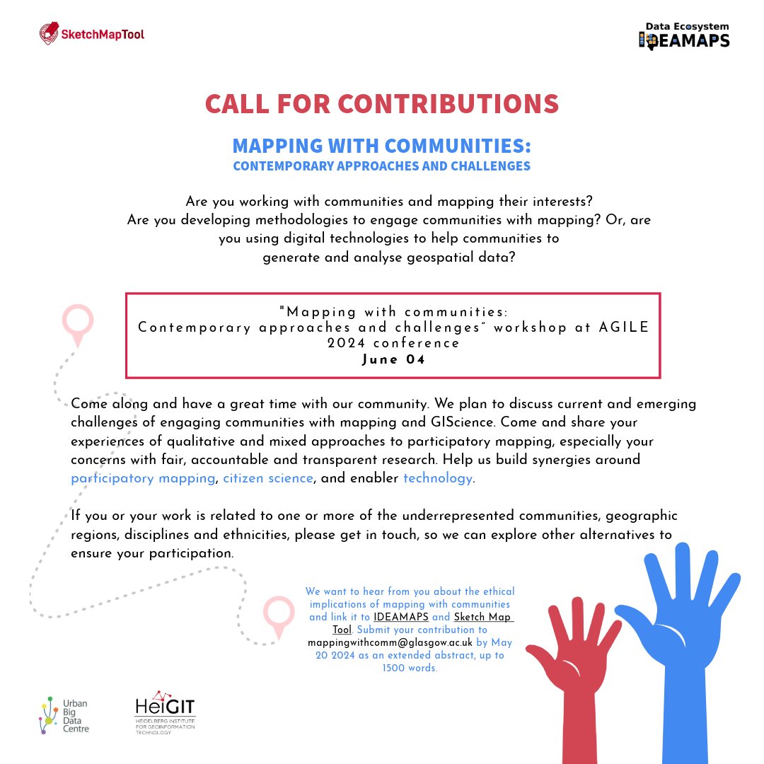 💡Share your experiences, methodologies, and digital innovations in engaging communities with #geospatial data at AGILE 2024 Conference in Glasgow (June 4, 2024). Abstracts due May 20; submit to mappingwithcomm@glasgow.ac.uk Further conference details: lnkd.in/evc3UkQG