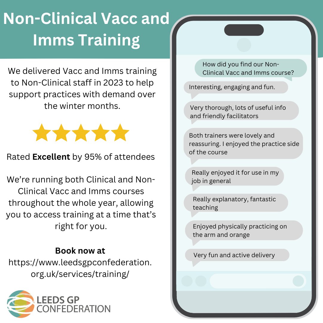 Both our fantastic Clinical and Non-Clinical Vacc and Imms training are open for applicants! Don't miss out claim your space now! 👇 leedsgpconfederation.org.uk/services/train…