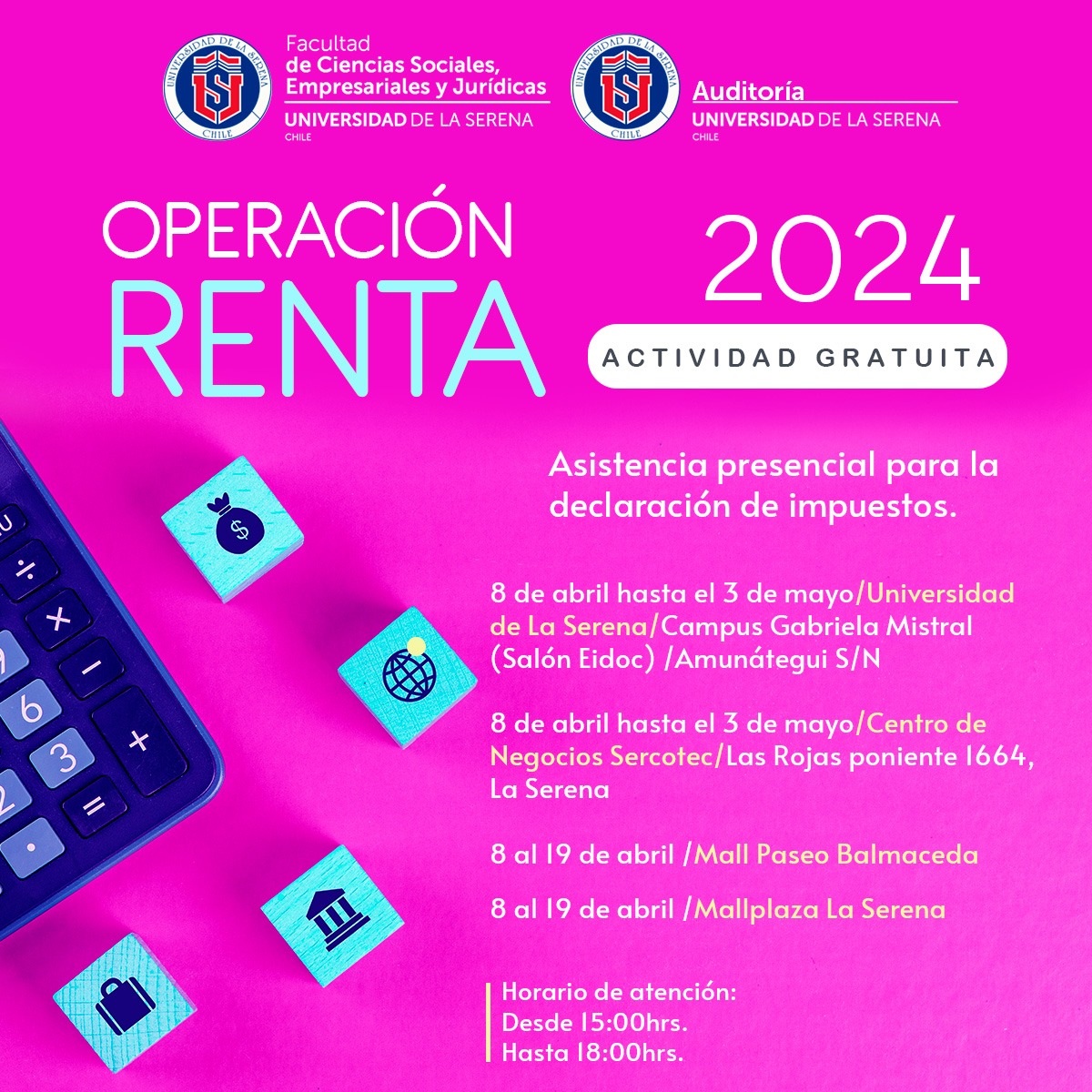 👉🏻 ¿Quieres realizar tu declaración de renta pero tienes dudas? 📌¡No te preocupes! Estudiantes de 4° año de la carrera de Auditoría estarán ofreciendo asistencia presencial para poder ayudarte a completar tu declaración de impuestos de manera fácil y sin complicaciones.