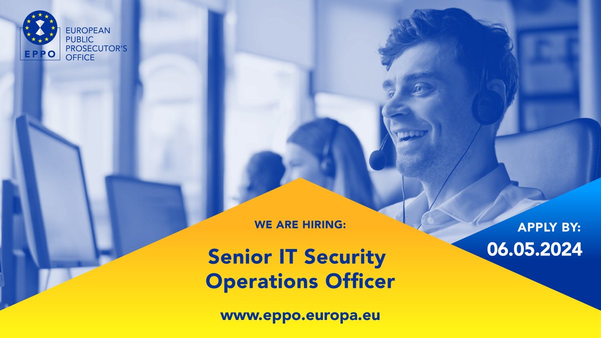 Our IT Security Operations team is looking for a Senior IT Security Operations Officer. 🔎Find out more about the application process and the eligibility criteria: eppo.europa.eu/en/vacancies/s… 📅Apply by 6 May and join our team!