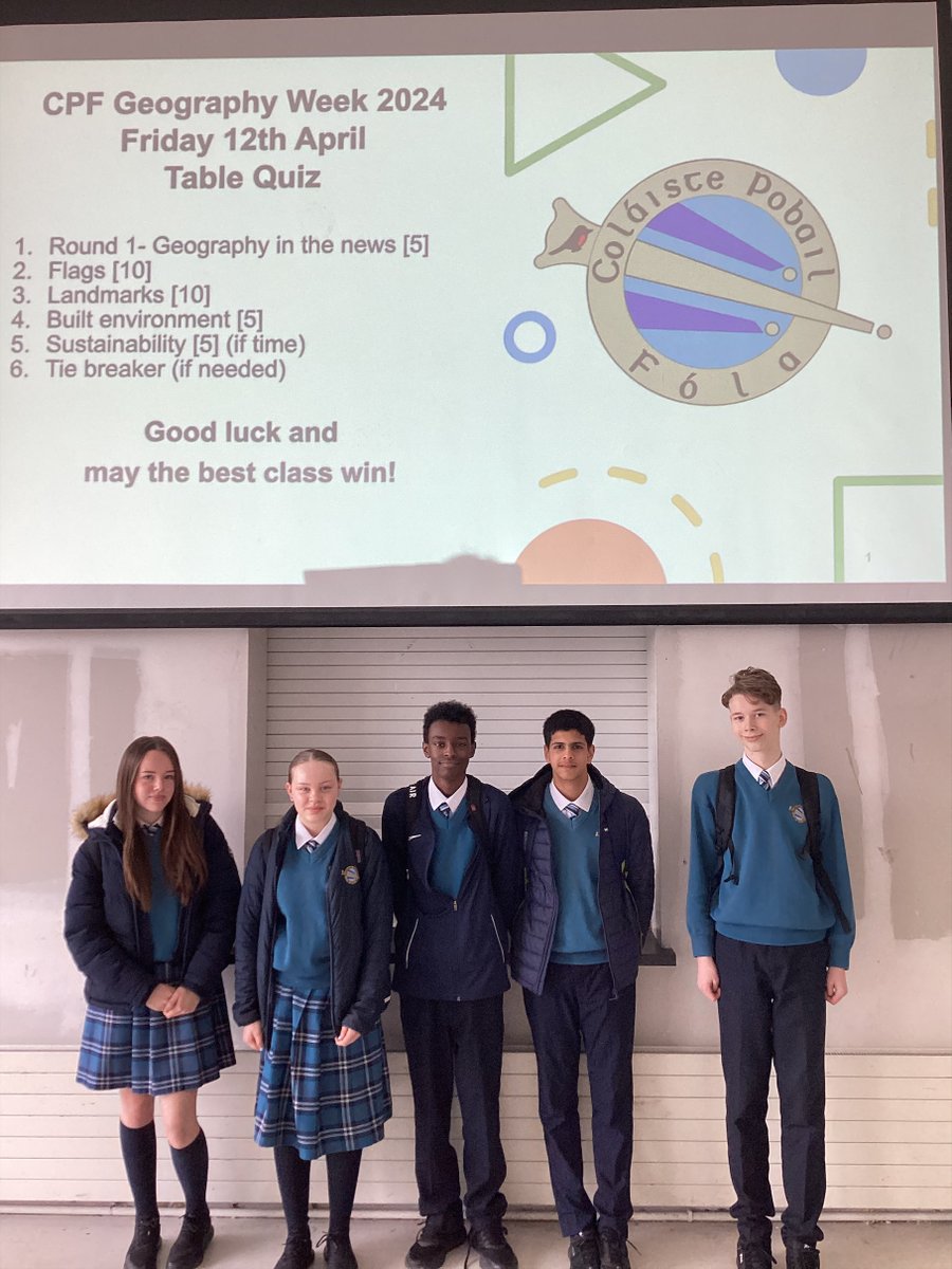 The winning classes in the Geography quiz were 1G and 2E. Well done to all, thanks to Oide Emma for organising