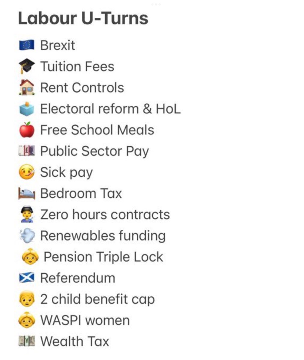 Hard to keep up with the Labour leadership’s U turns on their firm promises for government. Thanks to @SNPJoseph for the running tally….