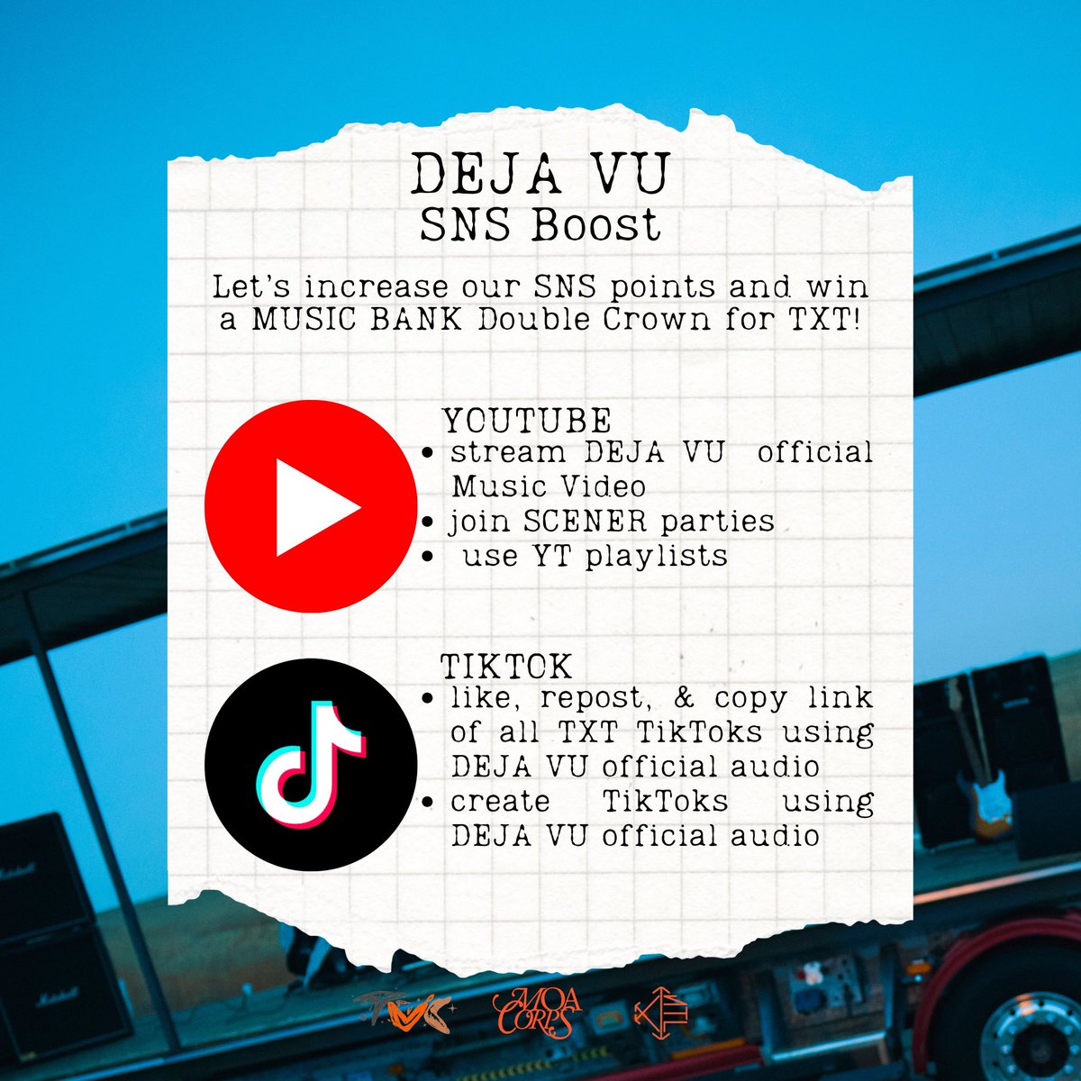txtvotingcrew's tweet photo. We're aiming for 👑👑 on Mvs1c B4nk 📢
Let's boost our MV streams and Tiktok engagement for #TXT_DejaVu 🔥

Tracking ends TODAY, Apr 14 ‼️
🔗https://t.co/7vYKrOdFwd
🔗https://t.co/etP4UwaeZ4

#MO4TXT #MOAisONE
#TOMORROW_X_TOGETHER https://t.co/blvVAeobcq