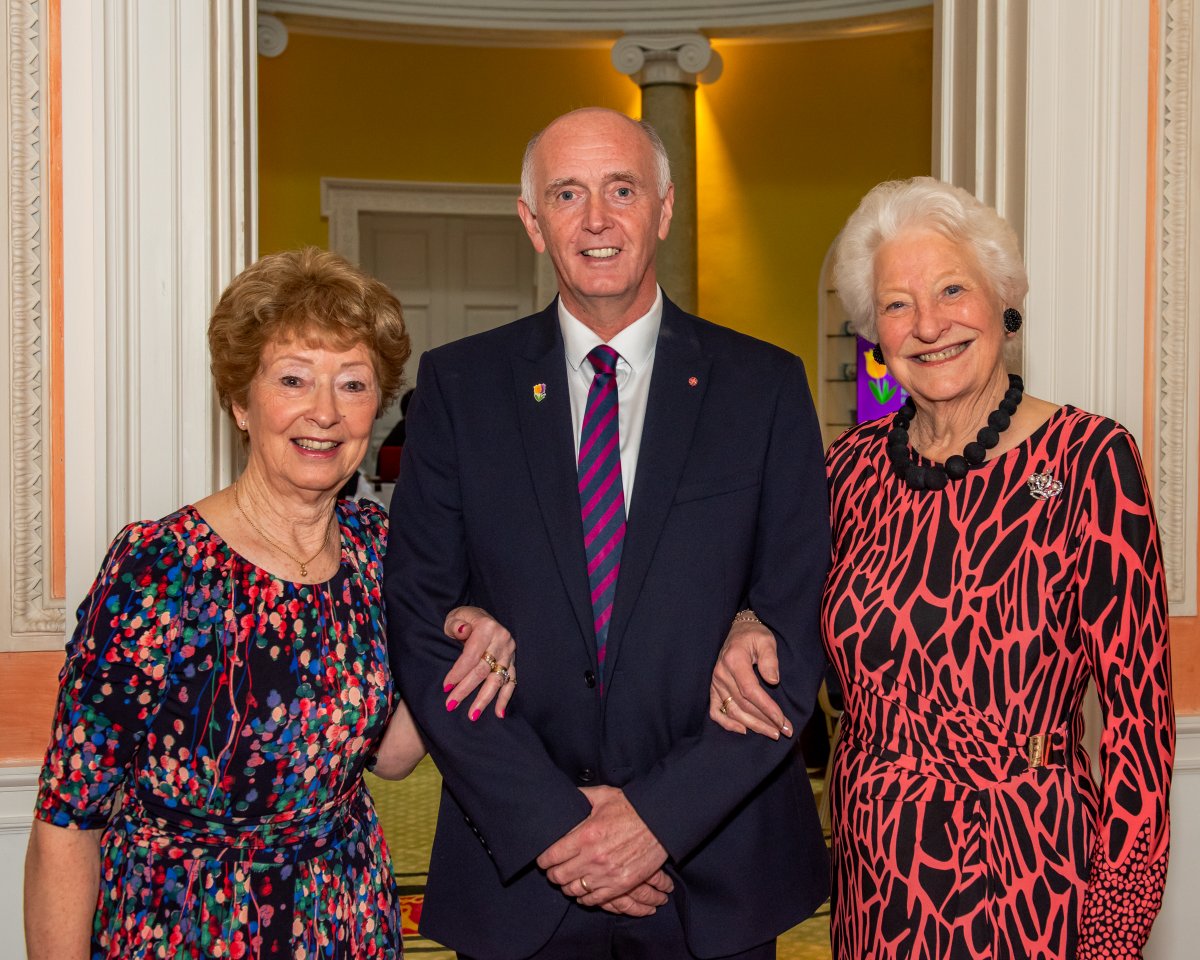 NIPANC’s Chairperson Ivan McMinn MBE with two very special guests; Olympic Gold medallists, Lady Mary Peters and her good friend Ann Brightwell (nee Packer) MBE at today's #PancreaticCancer Awareness and Fundraising event in @AbercornEstate