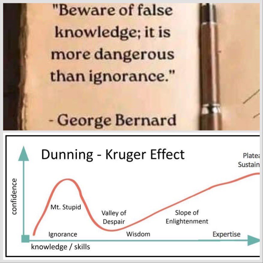 A George Bernard Shaw quote, pairs well with the Dunning Krueger effect. Beware of “sources of knowledge“, that also have an agenda.