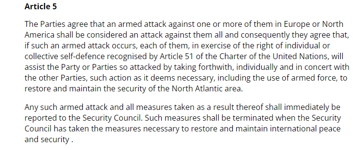 Robert46989257's tweet image. Sen. McCain once said article 5 is not 100% defined. IF there is an attack USA could send a postcard or send their boys. thats what he said. 

listening to Trump i expect the postcard. Germany needs own Nukes. #manymany

how can a (ex) US president put NATO in such a jeopardy ?