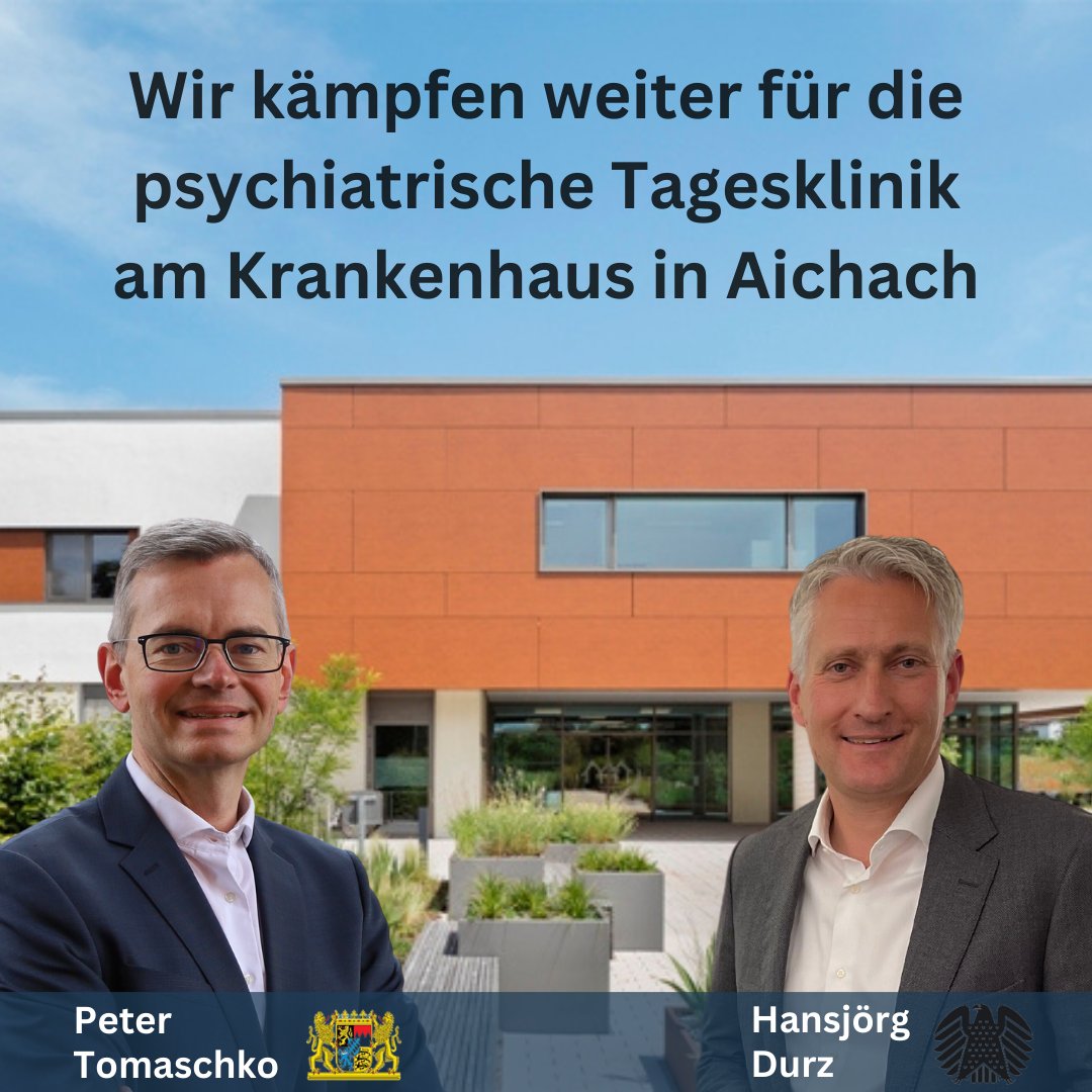 PeterTomaschko's tweet photo. MdB @Hansjoerg_Durz und ich haben mit Bestürzung erfahren, dass die geplante psychiatrische Tagesklinik in Aichach aus wirtschaftlichen Gründen nicht realisiert werden kann. Gesundheitsminister @Karl_Lauterbach muss nun endlich die notwendigen Rahmenbedingungen schaffen! https://t.co/u44lFHtk26