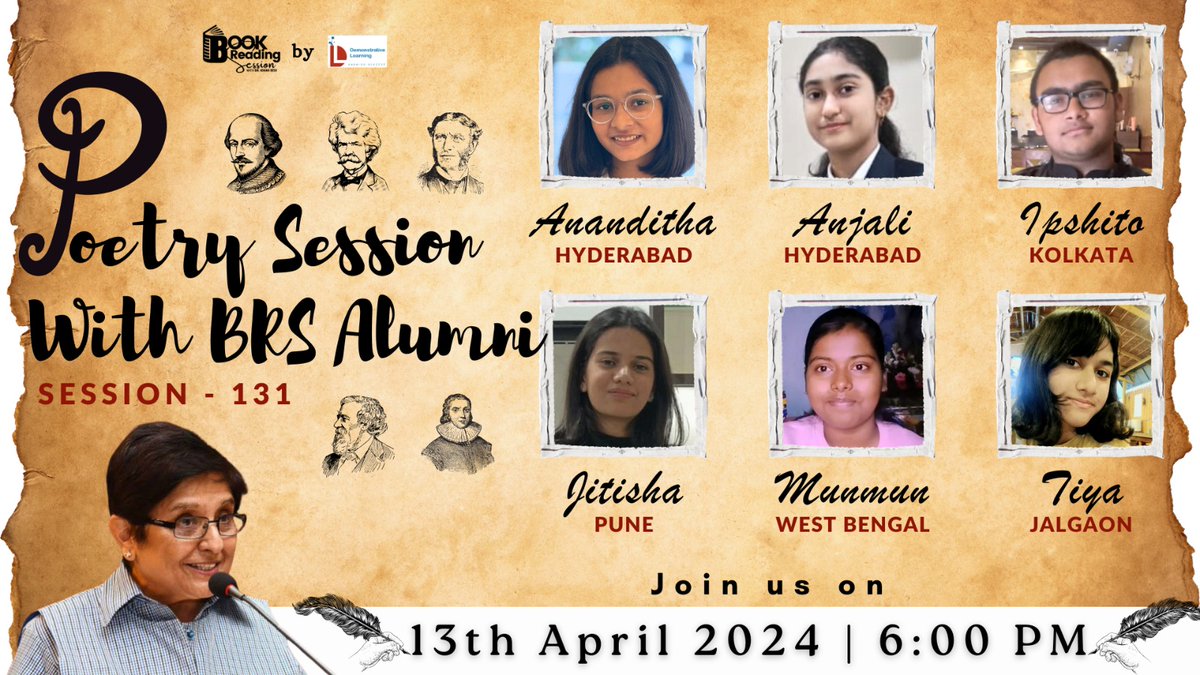 Tune in for an exclusive poetry session with the Alumni of our Book Reading Sessions Live tomorrow 13th April at 6 PM @thekiranbedi @SainaRBharucha . . . . #kiranbedi #kbinspiration #poetry #poetrycommunity #poetrylovers #inspiration #motivation #booklovers