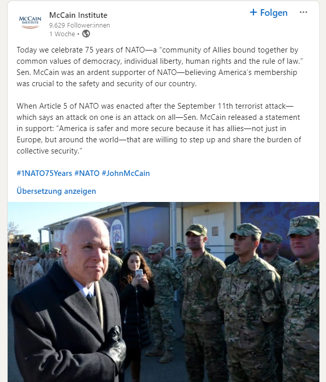 Robert46989257's tweet image. Sen. McCain once said article 5 is not 100% defined. IF there is an attack USA could send a postcard or send their boys. thats what he said. 

listening to Trump i expect the postcard. Germany needs own Nukes. #manymany

how can a (ex) US president put NATO in such a jeopardy ?