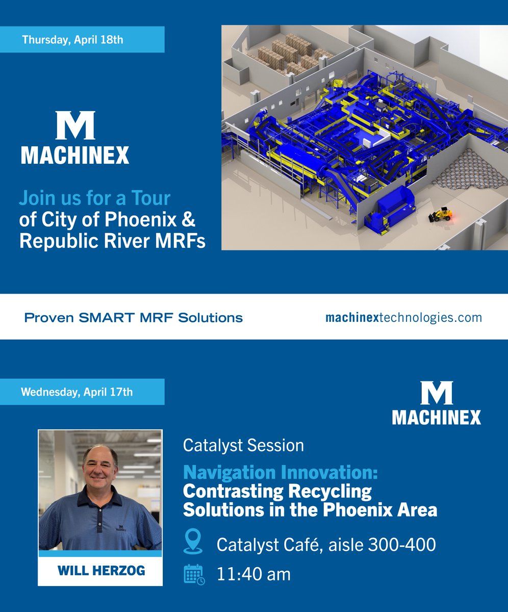 Join @MachinexMRF at SOAR 2024 for an exclusive opportunity to delve into the world of Material Recovery Facilities (MRFs) in the Greater Phoenix Area. Machinex expert Will Herzog will provide a comparative analysis of two local MRFs at SOAR 2024. Meet in the exhibit hall at…