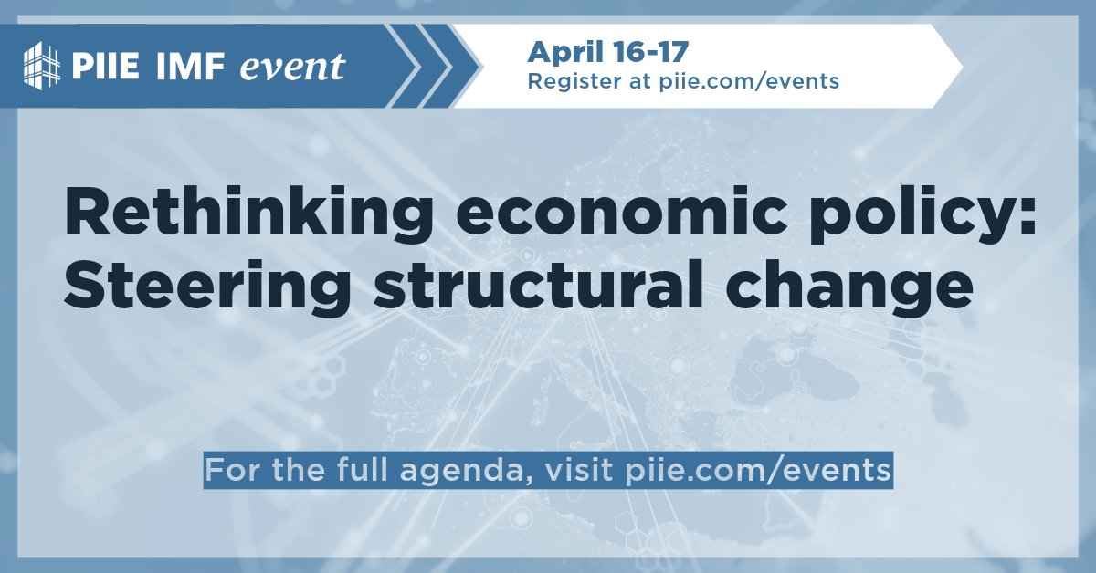 April 16-17 with @IMFNews, we rethink economic policy given structural changes from the green energy transition, new technologies, & more with @KGeorgieva, @GitaGopinath, @JosephEStiglitz, @RaniaAlMashat, Angus Deaton, Gordon Brown, & many more. Details: piie.com/events/2024/re…