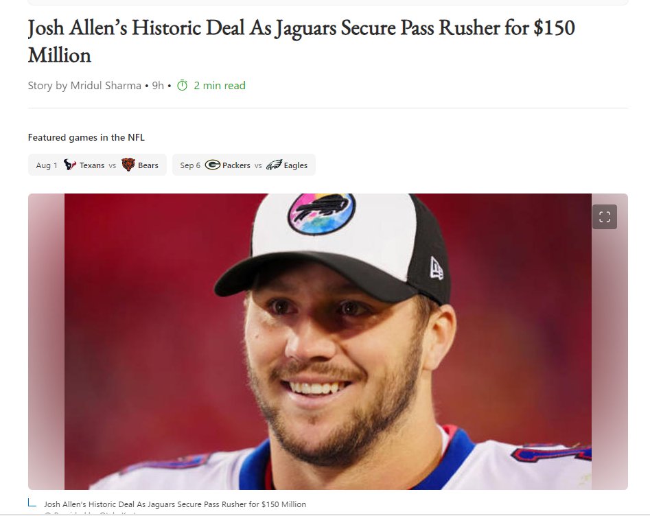 Sports websites need to stop using AI to write their stories. It's hard to mix these two people up. They don't exactly look similar! @JoshAllenQB @JoshAllen41_ Congrats on your recent contracts guys. It's fun watching both of you play!