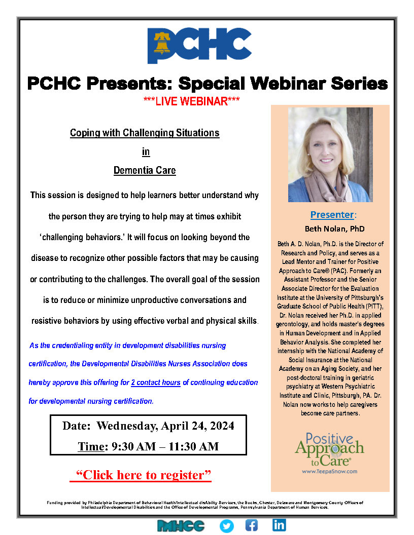 Register now for our special speaker event w/Beth Nolan at Positive
Approach to Care! pchc.org/training.html#… #autismacceptancemonth #intellectualdisabilities #directsupportprofessional #disabilityadvocate #paevents #neurodiversity #snowapproach #teepasnow #positiveapproach #PAC