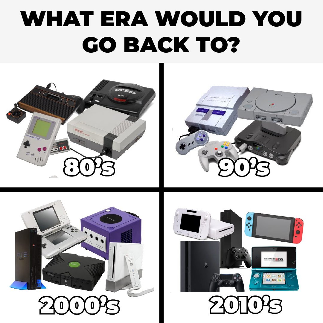 If you could pick any era to go back to, which decade would it be and why? . . . #90skids #oldies #retro #retrogames #nostalgia #childhood #nintendo #sony #microsoft #playstation #snes #nes #n64 #3ds #nintendods #gameboy #atari #sega #genesis #nintendoswitch #ps4 #xbox #xbox360…