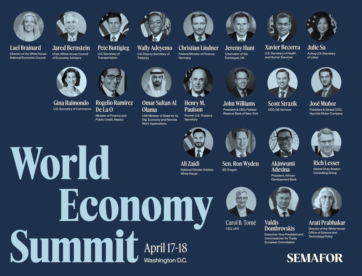 🟡 100+ on the record interviews featuring the most consequential power players in the world.

Join us in Washington D.C. on April 17-18 for the 2024 World Economy Summit: events.semafor.com/wes2024/504911…