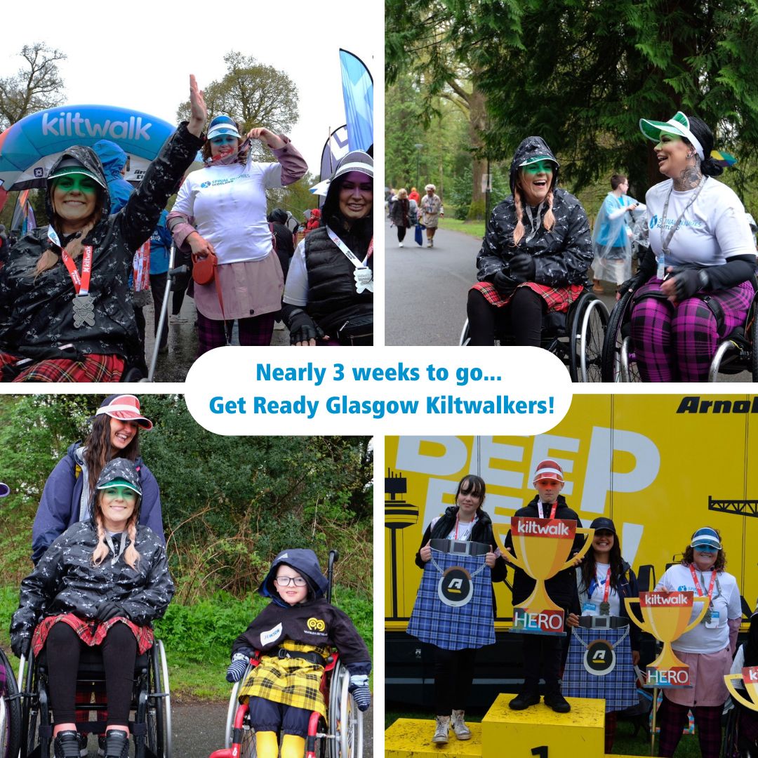 Nearly 3 weeks to go... get ready Glasgow Kiltwalkers! Look forward to seeing you on Sunday 28th April! #Kiltwalk2024 #glasgow #backingyouforlife #sis #spinalcordinjury #scotland