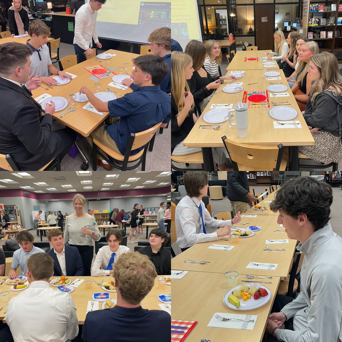 The <a href="/ohsbizdept/">ohsbizdept</a> COE Business Etiquette Breakfast was a great success! Students practiced important conversation skills and followed meal etiquette rules with their classmates. Awesome real-world application. Well done! <a href="/OHS_Tigers/">Oakville High School</a> #togetherweroar
