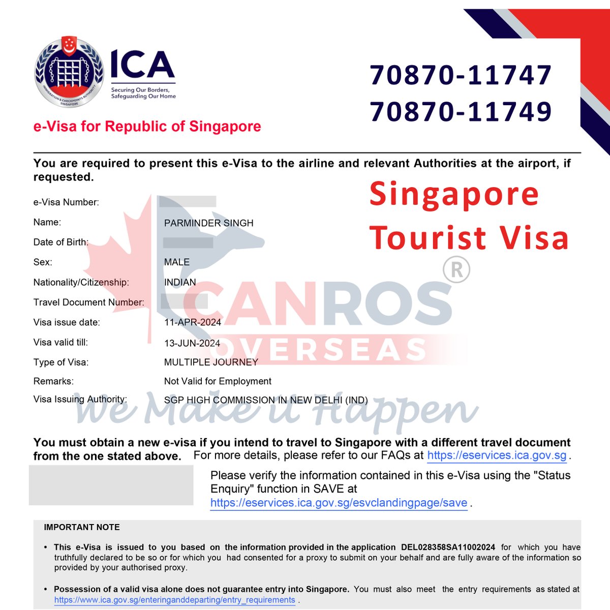 #congratulations on getting #singapore #touristvisa 
For Free Profile Assessment and Consultation Call Now:

70870-11747, 70870-11749

Fees After VISA Approval!!

#studyvisa
#workpermit
#permanentresidency
#passportrenewal
#tourpackages
#airtickets
#hotelbooking