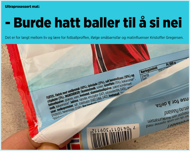 Å herregud slutt a🤦‍♂️ Haaland skulle sagt nei til å få sin egen is fordi den er ultraprosessert? Kødder du? Å men hva slags budskap sender han ut! Agiiid! Hva med: det er helt ok å spise en ultraprosessert is innimellom, bare spis litt vanlig mat også. #hysteri