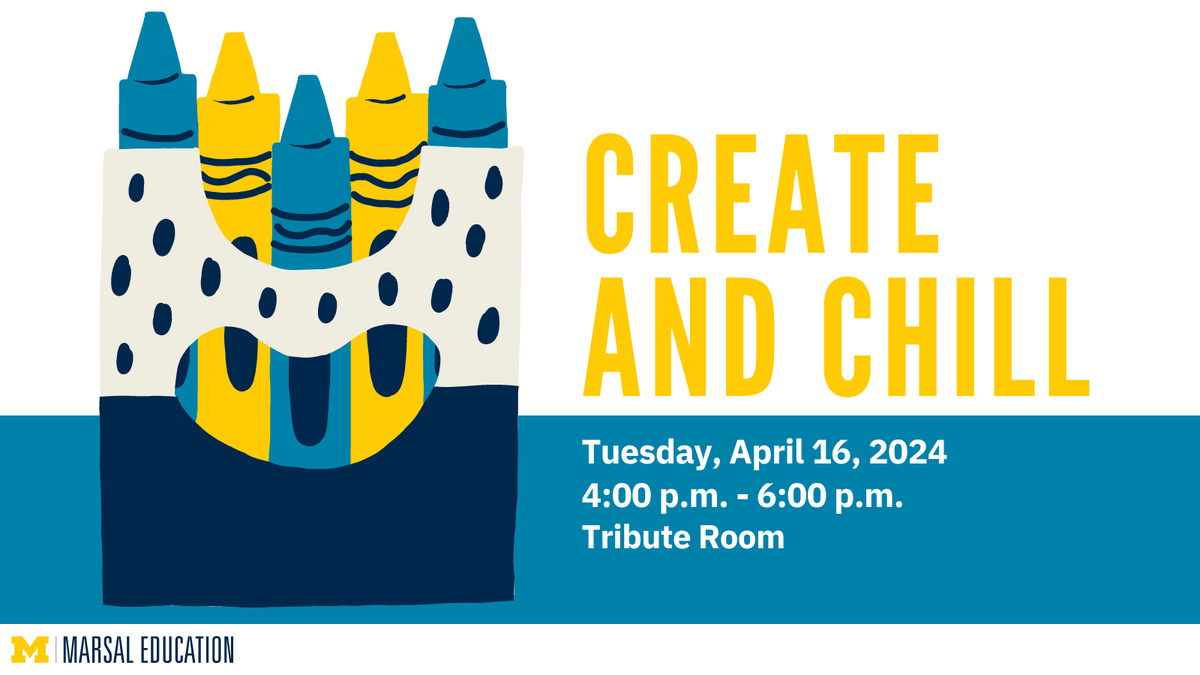 On Tuesday, April 16, stop by the Tribute Room for a laid back time of community and creating. Bring your own project or make use of our supplies, and enjoy snacks and refreshments. All skill levels are welcome to join! myumi.ch/Dr86D