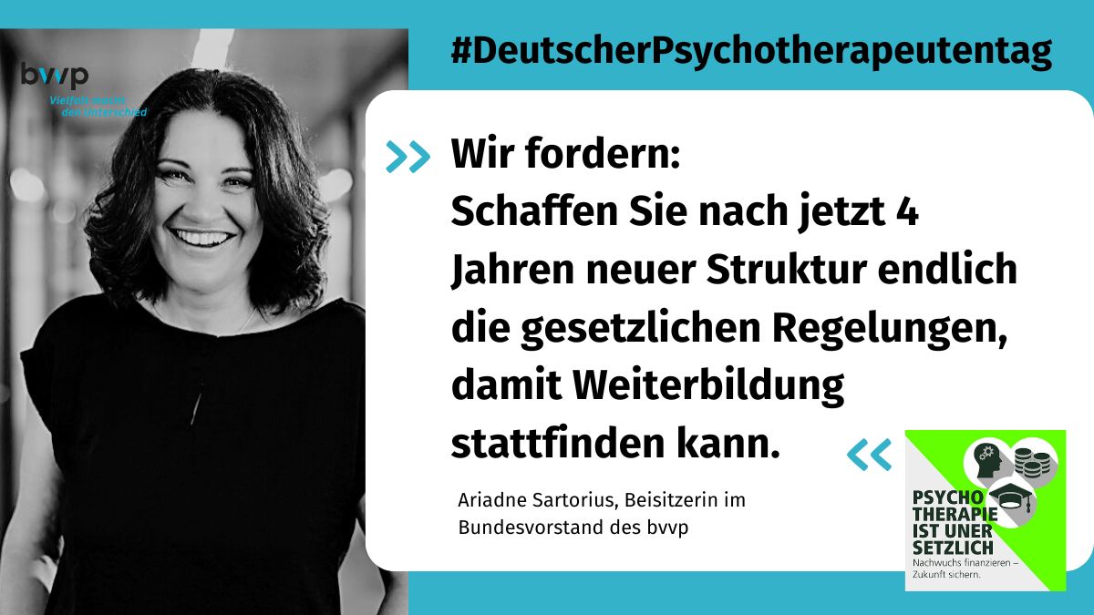 #Finanzierung und gesetzliche Regelung für die #Weiterbildung der #PsychotherapeutInnen jetzt! 
#psychotherapieistunersetzlich #unersetzlich #ZukunftPsychotherapie #dpt44 
@Karl_Lauterbach @BMG_Bund