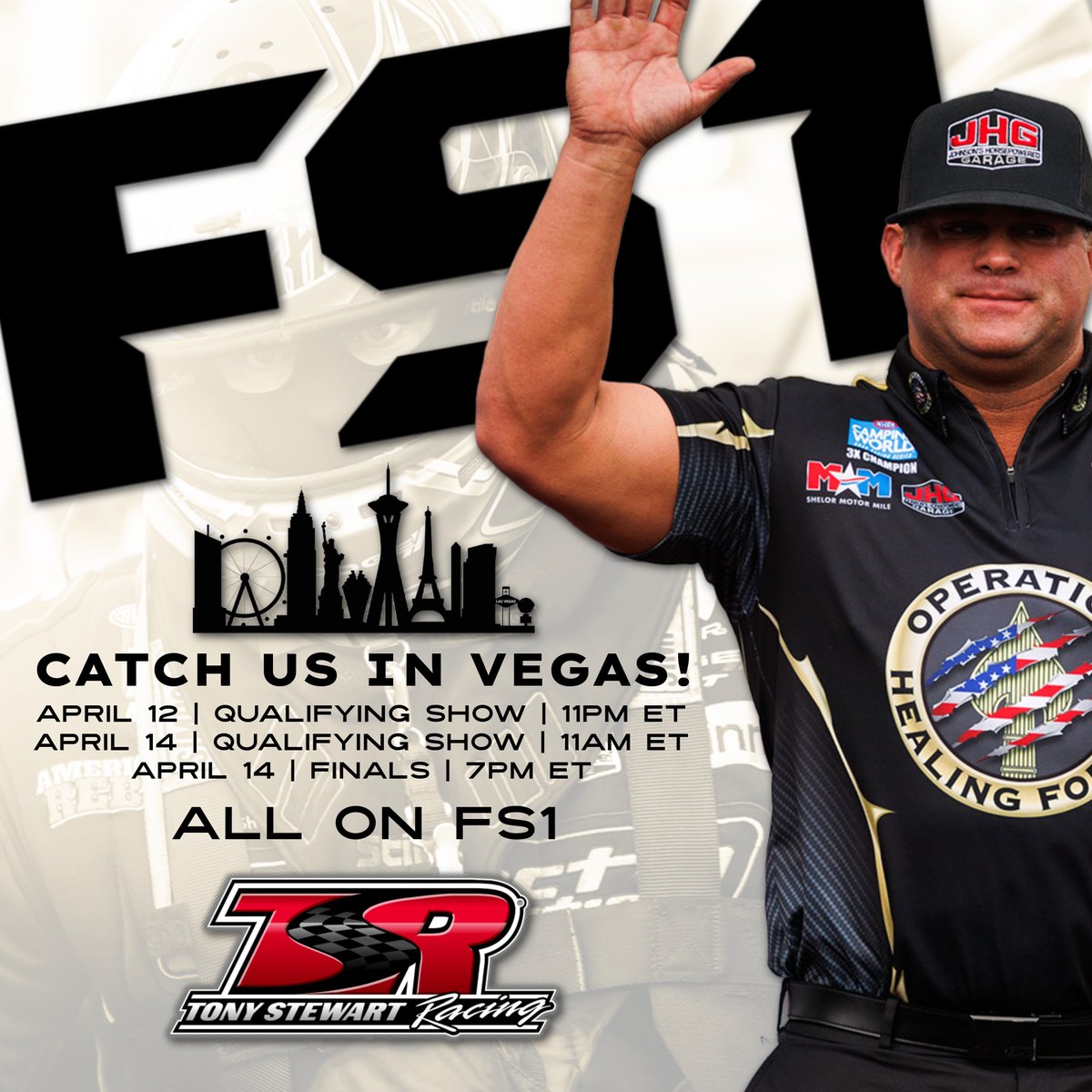 Tune into FS1 to watch this weekend's #Vegas4WideNats 📺 #TSRnitro | #NHRA | #Dodge | @TonyStewart | @MattHagan_FC | @RayceRudeenFdn | @shelormotormile | @OHF_Actual