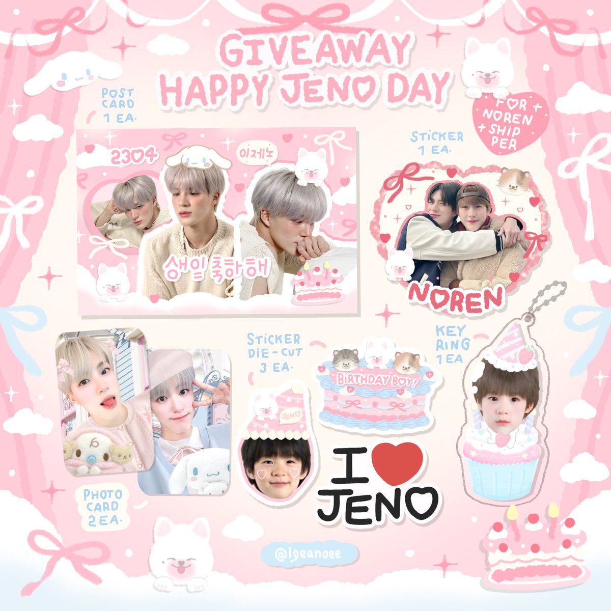 ˚⋆𐙚｡ pls kindly rt  ⋆｡

🐾 giveaway Jeno birthday
#HAPPYJENODAY 🎀🧁
 
♡ saim 5 set 
20/04 , time : tba

♡ cafe oldschoolbrownieshouse 7 set
20/04 #jenocupidclub 11:00-12:00

♡ rt + show this tweet 

˳✧༚ for exchange pls dm 💌
— more details in mention

#JENO #NCTDREAM