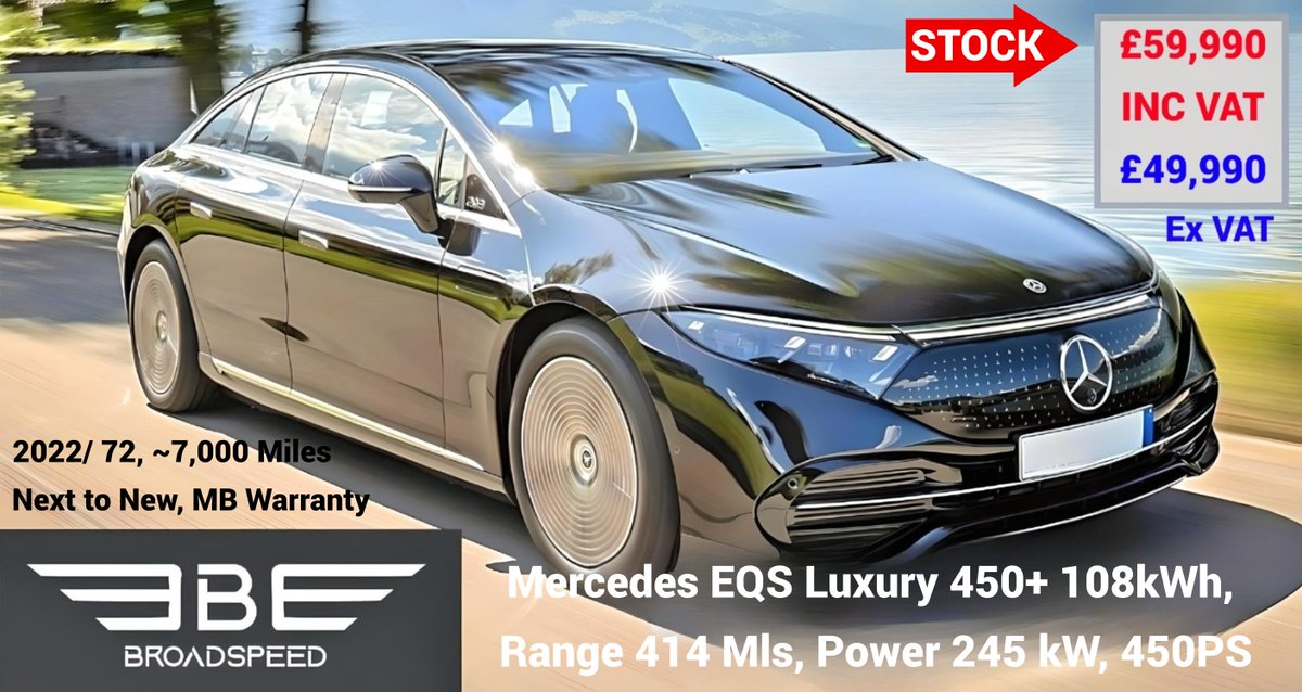 EV | £59,990 vs £113,924 New Price | Mercedes-Benz EQS 450+ Luxury | Big Spec | 2022/72 ~7,000 Miles, Inc MB Service, Battery Warranty 2031 | Power 245kW, 333PS | Battery 108kWh, WLTP Range 415 Mls | Business Price £49,990 Plus VAT | Cash/ Funded, STA | PX | Whatsapp 07956 200000