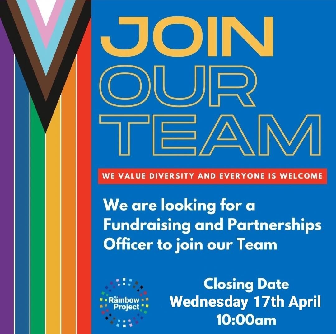 Closing soon, make sure you get your application in before 17th of April at 10am for the position as a Fundraising and Partnerships Officer. Email recruitment@rainbow-project.org to request an application pack or click the link in our bio.