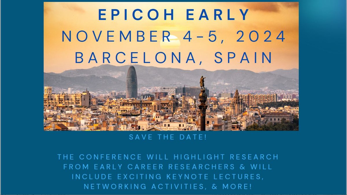 📢#EPICOH EARLY 2024 will be held on 4-5 Nov at @the_prbb, in Barcelona.  The event will highlight research from early career researchers and will include keynote lectures and networking activities. ⌛️Abstract submission until 15/06/24. ➡️epicoh2024.org #epitwitter