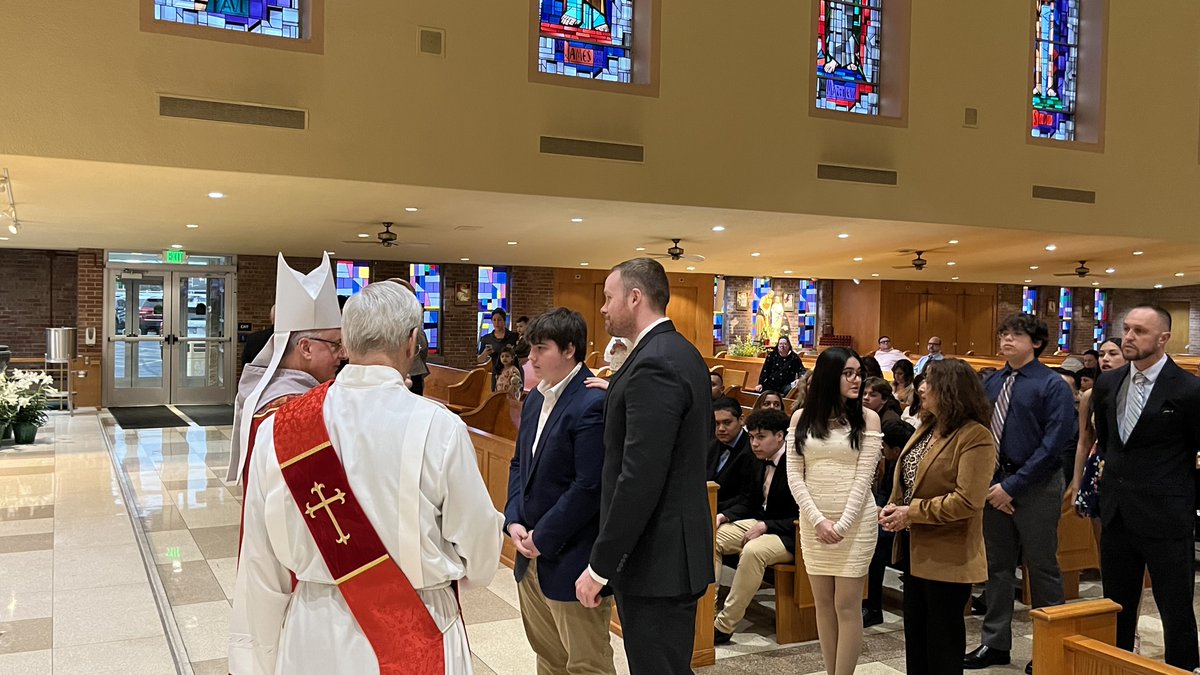 Congratulations to our young men who were sealed with the gift of the Holy Spirit alongside peers from other area high schools last night at St. Linus by the hands of Most Reverend Robert J. Lombardo. These young men had been preparing to receive this sacrament with Br. Pedro.