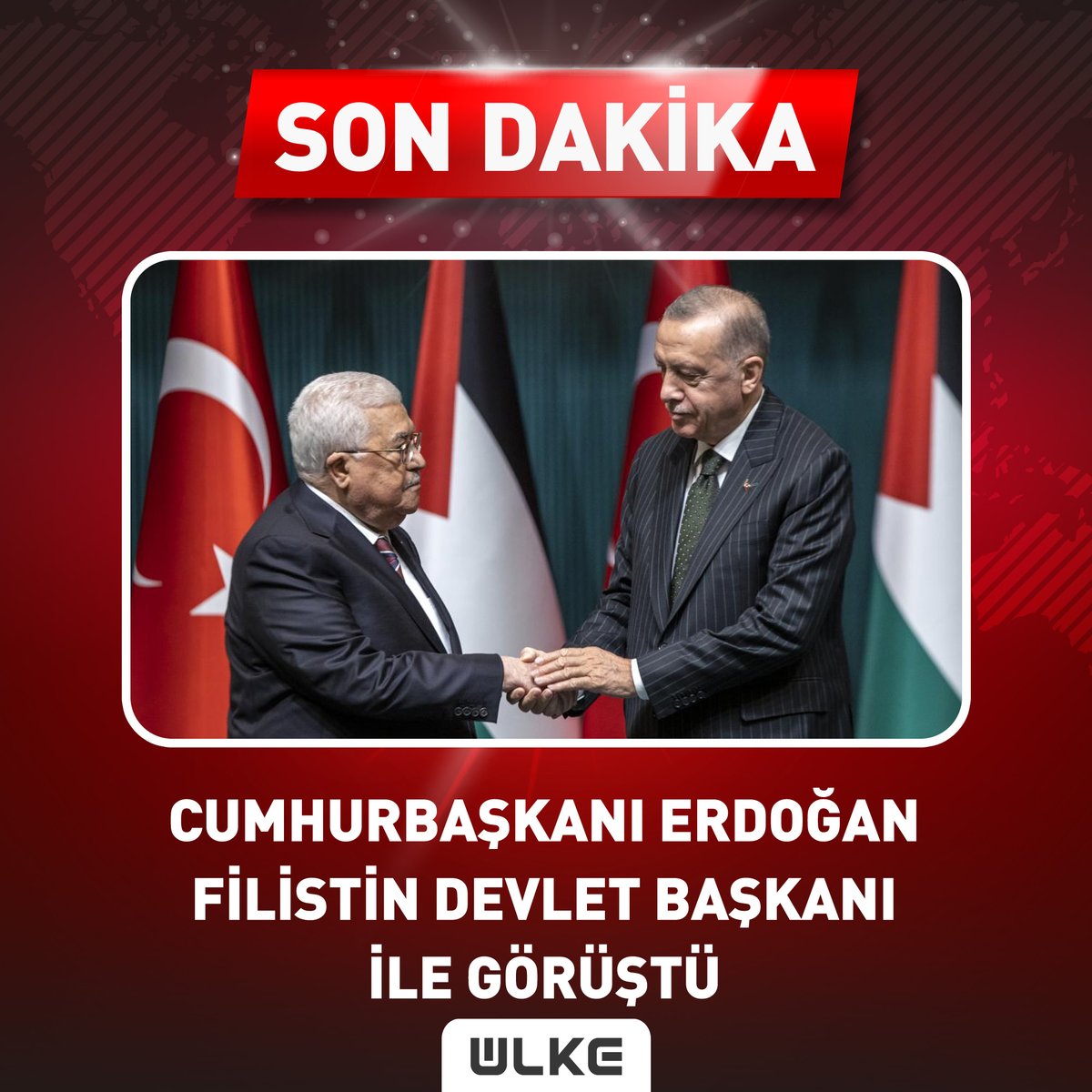 #SONDAKİKA Cumhurbaşkanı Erdoğan, Filistin Devlet Başkanı Abbas ile görüştü. Görüşmede Erdoğan, 'İsrail bu zulmün bedelini ödeyecek.' ifadelerini kullandı. #haber