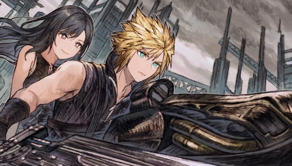 New art of Cloud and Tifa on Fenrir from FF7 Advent Children’s collaboration with War of the Visions Final Fantasy Brave EXVIUS 😱